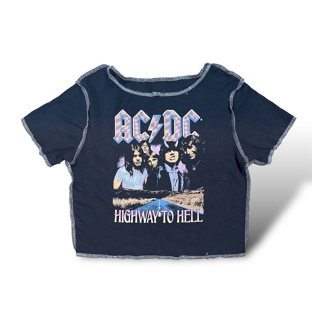AC/DC Women's Highway To Hell Crop Top T-Shirt Black Size L